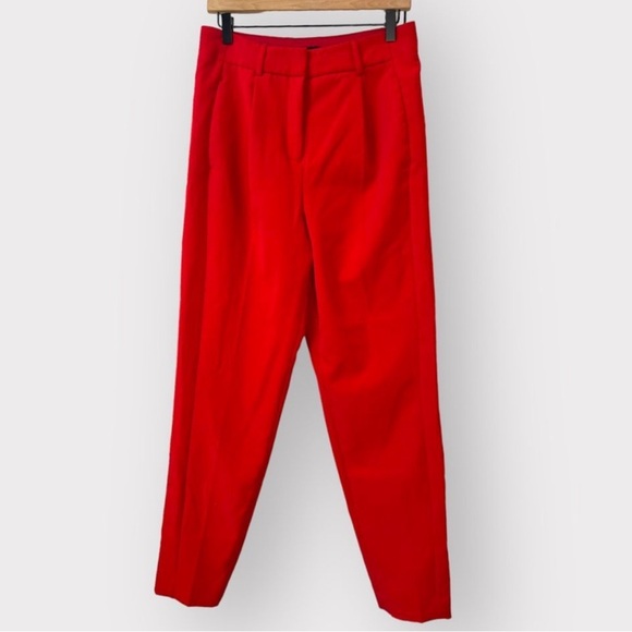 Express High Waisted Red Pleated Ankle Pants Size 12 Tall Long Trousers - Picture 1 of 8